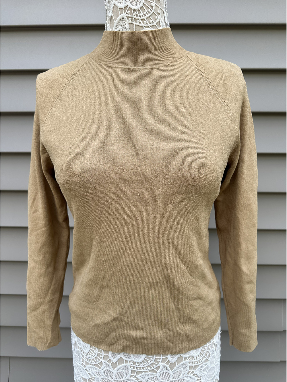 Talbots Brown Mock Neck Sweater Classic Cozy Knit Top